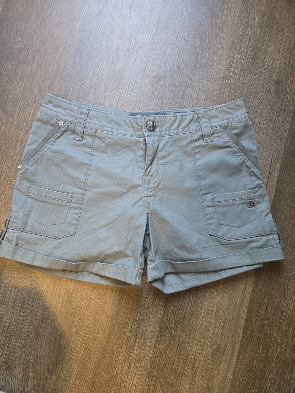 Womens Stylish Miss Me Light Green Gray Cargo Shorts Size 27